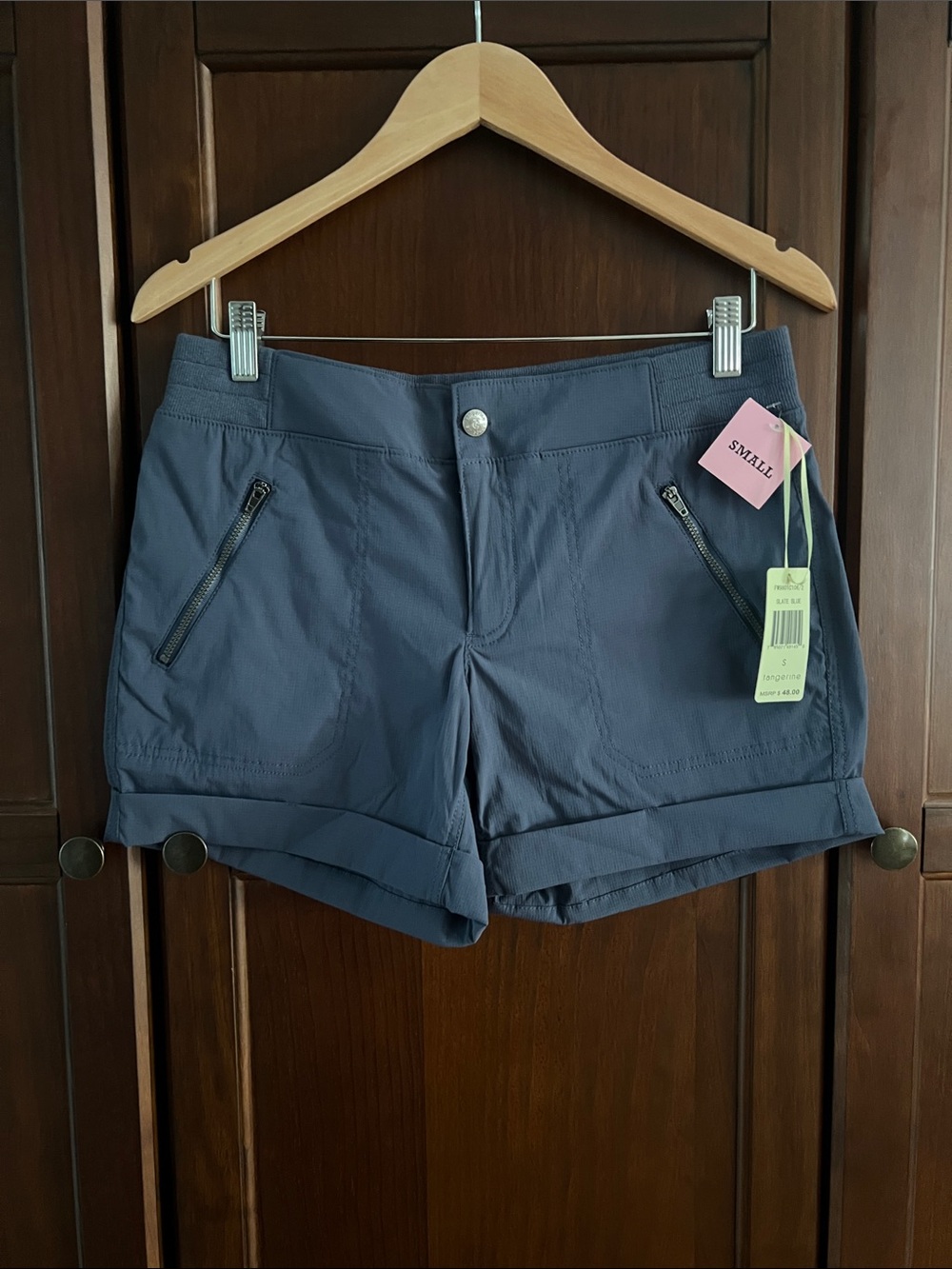 Tangerine Slate Blue Women’s Casual Zip-Pocket Shorts S